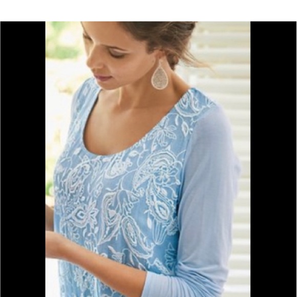 Soft Surroundings Adele Silk Tunic in Baby Blue, Size Medium - Picture 3 of 17